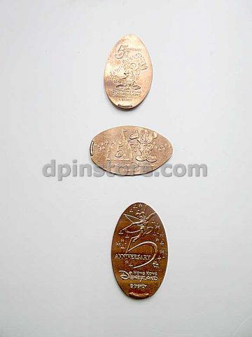 Hong Kong Disneyland 5th Anniversary Elongated Penny Coins Lots of 3